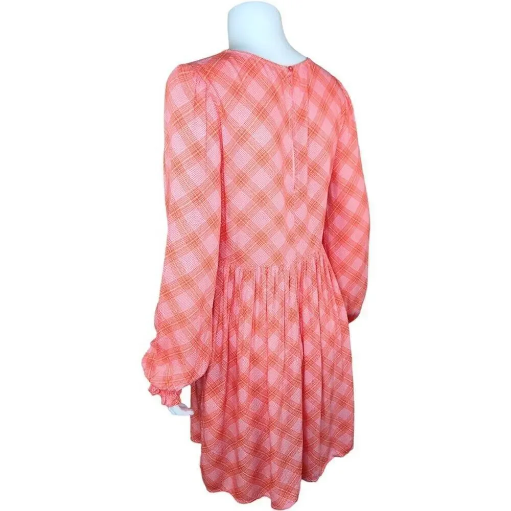 NWT BP. Womens‎ XS Pink Red Ian Bias Plaid Long Balloon Sleeve Midi Dress…